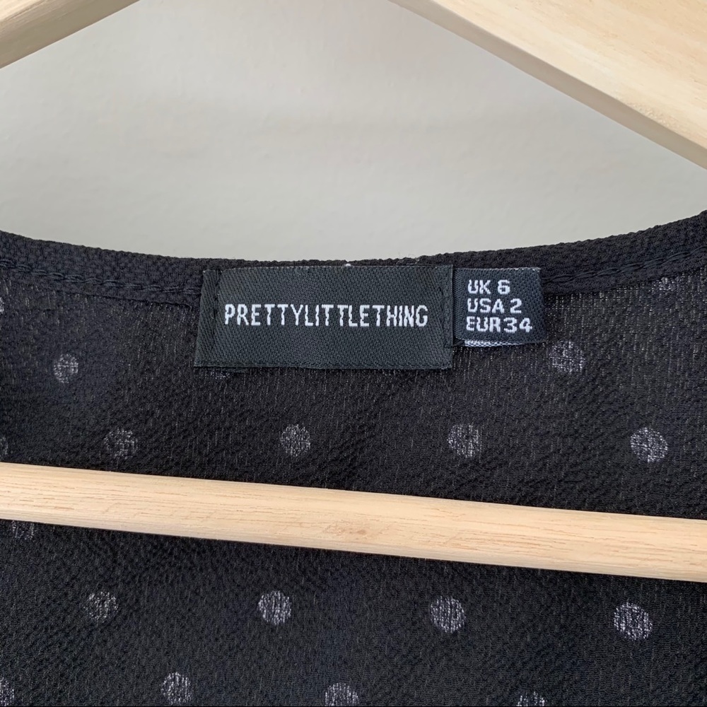 Pretty Little Thing Polka Dot Crop Wrap Black Top - Picture 3 of 6